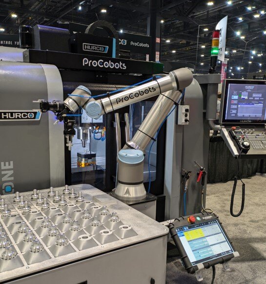 A photo of the ProCobots solution offered by Hurco. This photo was taken by ABI Research analysts at IMTS 2024 in Chicago