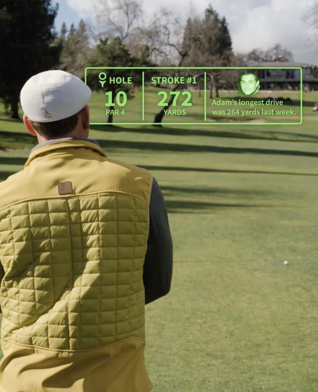 Mojo Lens are Augmented Reality (AR)-enabled contact lenses. This photo shows what the Mojo Lens overlay would look like for a golfer.