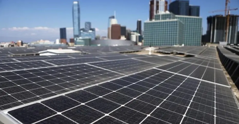 A solar panel on a roof in the city of Angels 